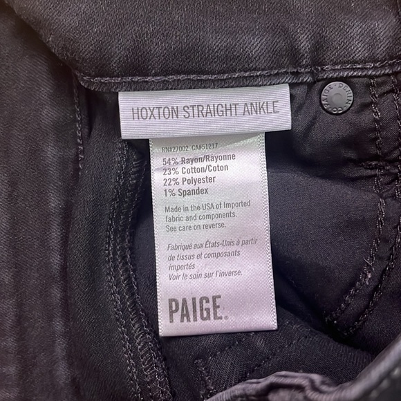 PAIGE Hoxton Straight Ankle Black Jeans Ruffle Distressed Hem - Picture 9 of 9